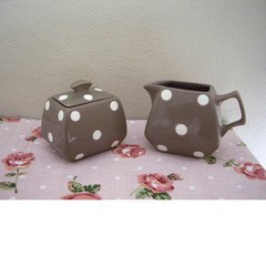 Sugar Bowl And Jug- Brown With Polka Dots