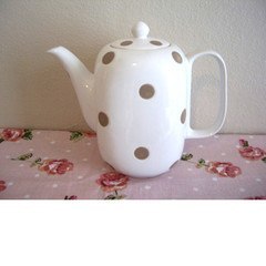 Teapot / Coffee Pot- White With Brown Spots