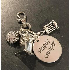 Happy Camper Key Ring With Tent, Beer and Bottle Opener Charms