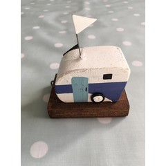 Shoeless Joe Vintage wooden caravan (dark blue stripe)