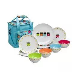 Camper Smiles 12 pc Melamine Dinner Set with 16ltr cool bag