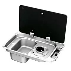 CAN 1 Burner Sink Combi Unit c/w Glass Lid ~~~ Piezo Ign (Left Handed)