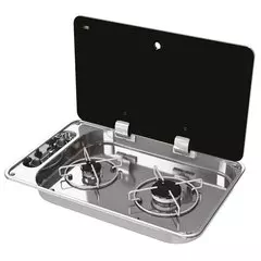 CAN Hoodiny Hob Unit 530 x 340mm (Glass Lid / 2 Burners / 12V)