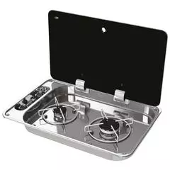 CAN Hoodiny Hob Unit 530 x 340mm (Glass Lid / 2 Burners / Piezo)