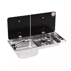 CAN Randi Hob ~~~ LH Sink 716 x 340mm (Double Glass Lid / 2 Burners / Piezo)