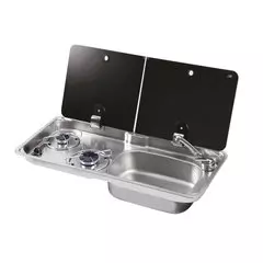 CAN Randi Hob ~~~ RH Sink Unit 765 x 355mm (Double Glass Lid / 2 Burners / Piezo)