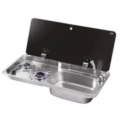 CAN Randi Hob ~~~ RH Sink Unit 765 x 355mm (Single Glass Lid / 2 Burners / Piezo)