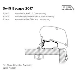 Thule Omnistor 6300 Roof Adaptor for Swift Escape 2017 (3.50m)