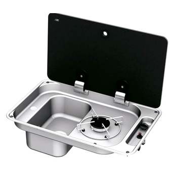 CAN 1 Burner Sink Combi Unit c/w Glass Lid & Piezo Ign (Left Handed)