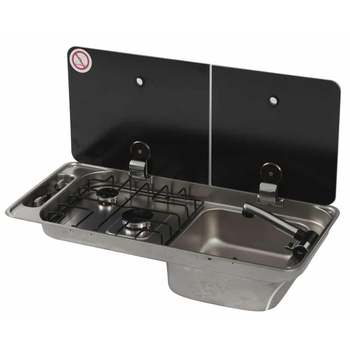CAN Randi Hob & RH Sink 716 x 340mm (Double Glass Lid / 2 Burners / Piezo)