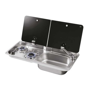 CAN Randi Hob & RH Sink Unit 765 x 355mm (Double Glass Lid / 2 Burners / Piezo)