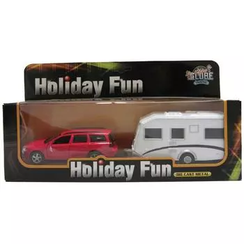 Kids Globe Die Cast Metal Holiday Fun Car & Caravan Set