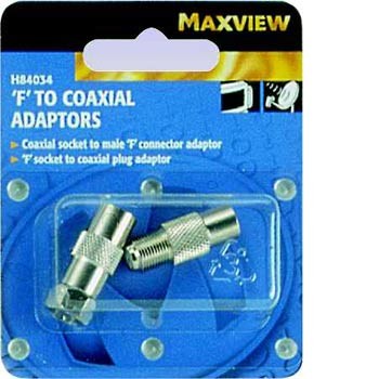 Maxview 'F' to Coaxial Adaptors. Blister pack of 2