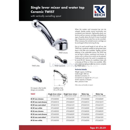 Reich Twist Mixer Tap Chrome - Right Hand image 1