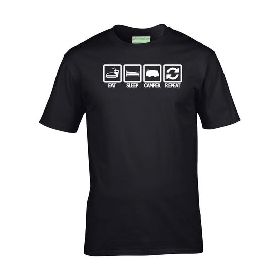 Eat Sleep Camping Ladies Fitted T-Shirt Camper TShirt Caravan Motorhome T Shirt