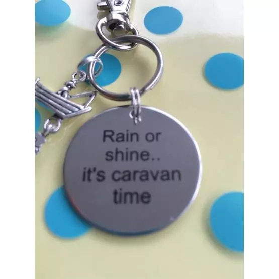 'Rain or shine......it's caravan time' Key ring with fishing charm (fisherman boat) great christmas/ birthday gift image 6