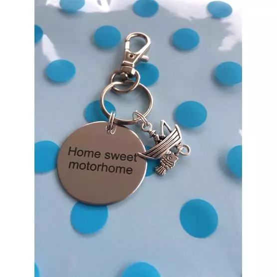 'Home Sweet motorhome' Key ring with fishing (fisherman and boat) charm great christmas/ birthday gift image 1