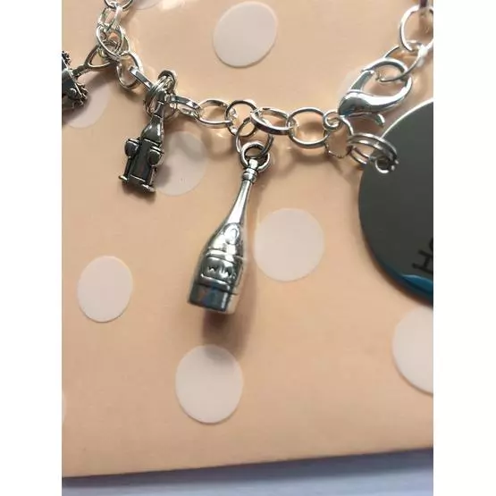 'home sweet motorhome' charm bracelet with wine bottle, wine glasses, gin bottle, cocktail, bottle opener and present charms Great gift image 11