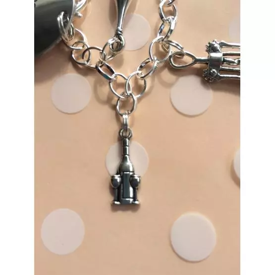 'home sweet motorhome' charm bracelet with wine bottle, wine glasses, gin bottle, cocktail, bottle opener and present charms Great gift image 2