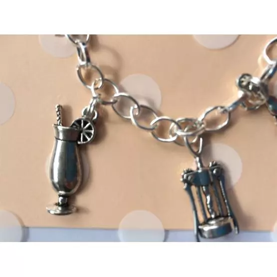'home sweet motorhome' charm bracelet with wine bottle, wine glasses, gin bottle, cocktail, bottle opener and present charms Great gift image 6