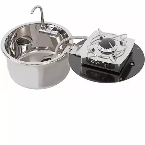 CAN Foldy Hob & Sink Unit with Glass Lid 350mm (1 Burner / Manual Ignition) image 1