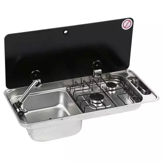 CAN Randi Hob & LH Sink 716 x 340mm (Single Glass Lid / 2 Burners / Piezo) image 1