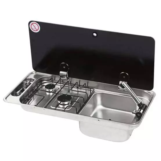 CAN Randi Hob & RH Sink 716 x 340mm (Single Glass Lid / 2 Burners / Piezo) image 1