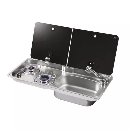 CAN Randi Hob & RH Sink Unit 765 x 355mm (Double Glass Lid / 2 Burners / Piezo) image 1