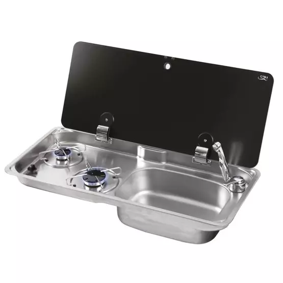 CAN Randi Hob & RH Sink Unit 765 x 355mm (Single Glass Lid / 2 Burners / Piezo) image 1