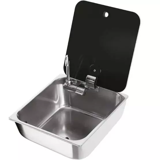 CAN Sink with Glass Lid & Tap 350 x 320mm image 1