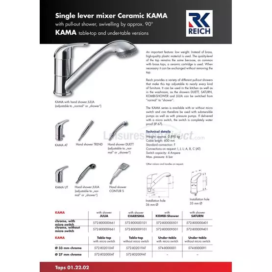 Reich Kama Single Lever Mixer Chrome/Julia Shower image 3