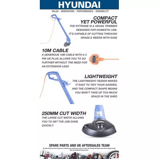 Hyundai HYTR250E 250W 25cm Electric Grass Trimmer image 8