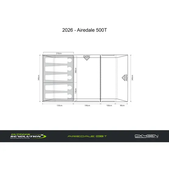 Outdoor Revolution Airedale 500T Air - 5 Man Tent dimensions