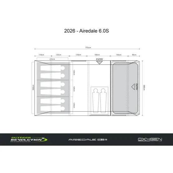 Outdoor Revolution Airedale 6.0S Air - 6 Man Tent dimensions