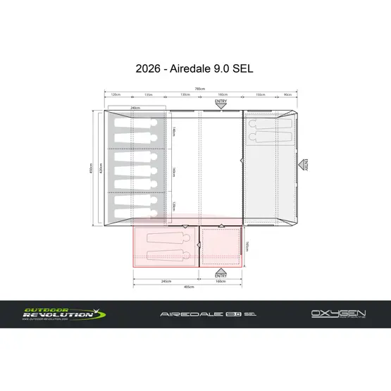Outdoor Revolution Airedale 9.0SEL Air - 9 Man Tent dimensions