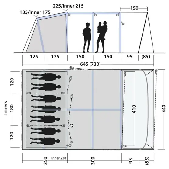 Outwell Charleston 7 Air TC Tent LAyout
